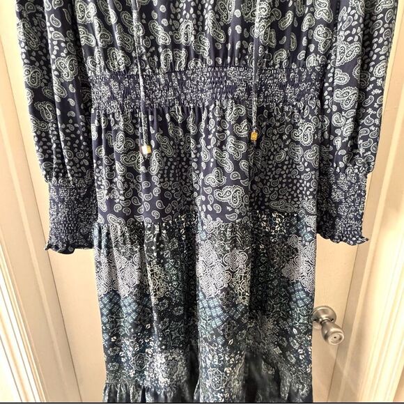 Michael Michael Kors Boho Patchwork Dress Navy Blue Paisley Print Size Small - Picture 4 of 7